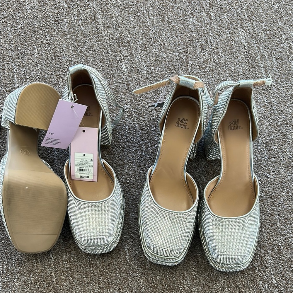 COPY - Wild Fable Silver Shimmer Heels Sleek Pointed Toe